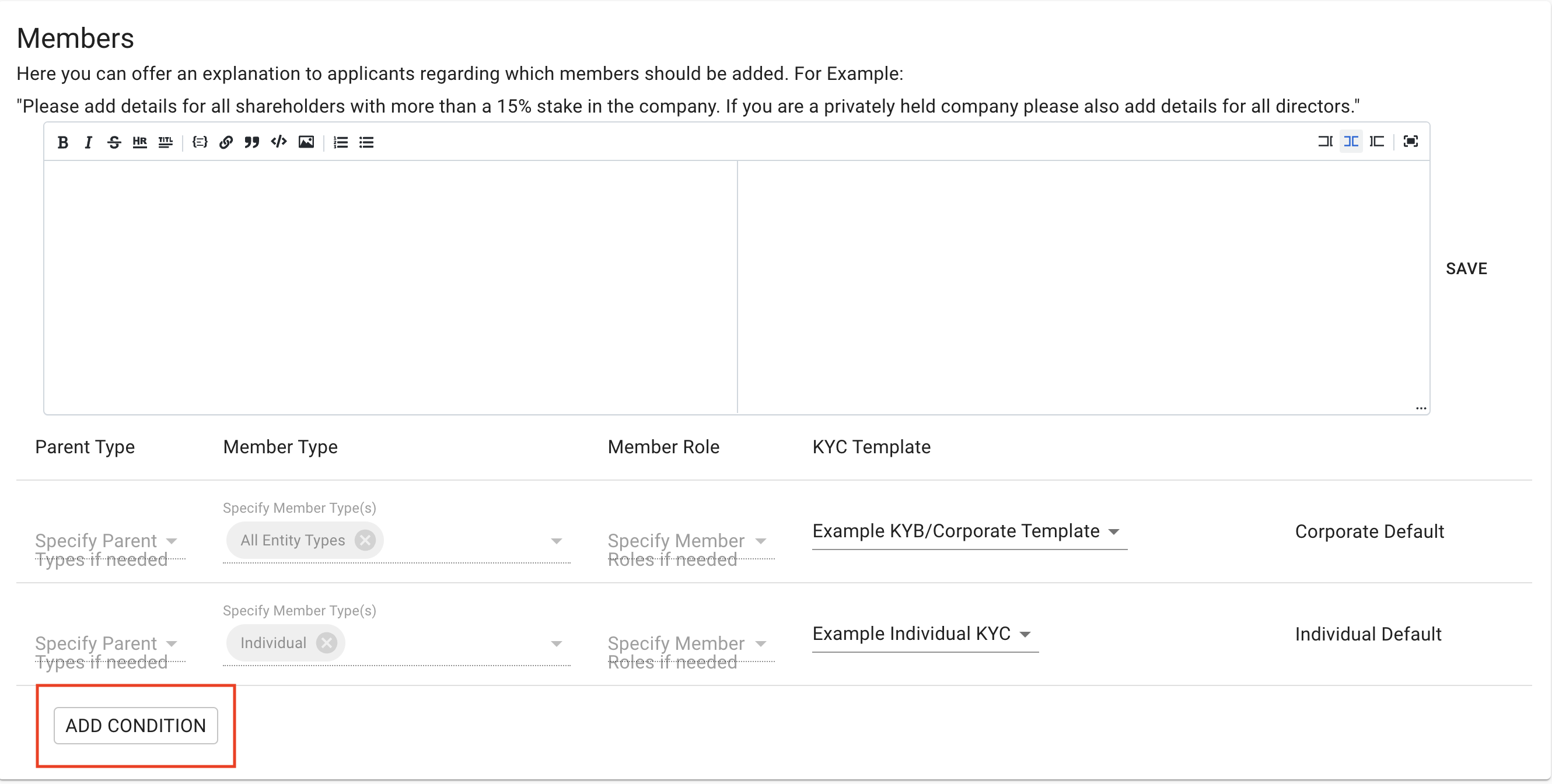 Add Member Template Condition 1