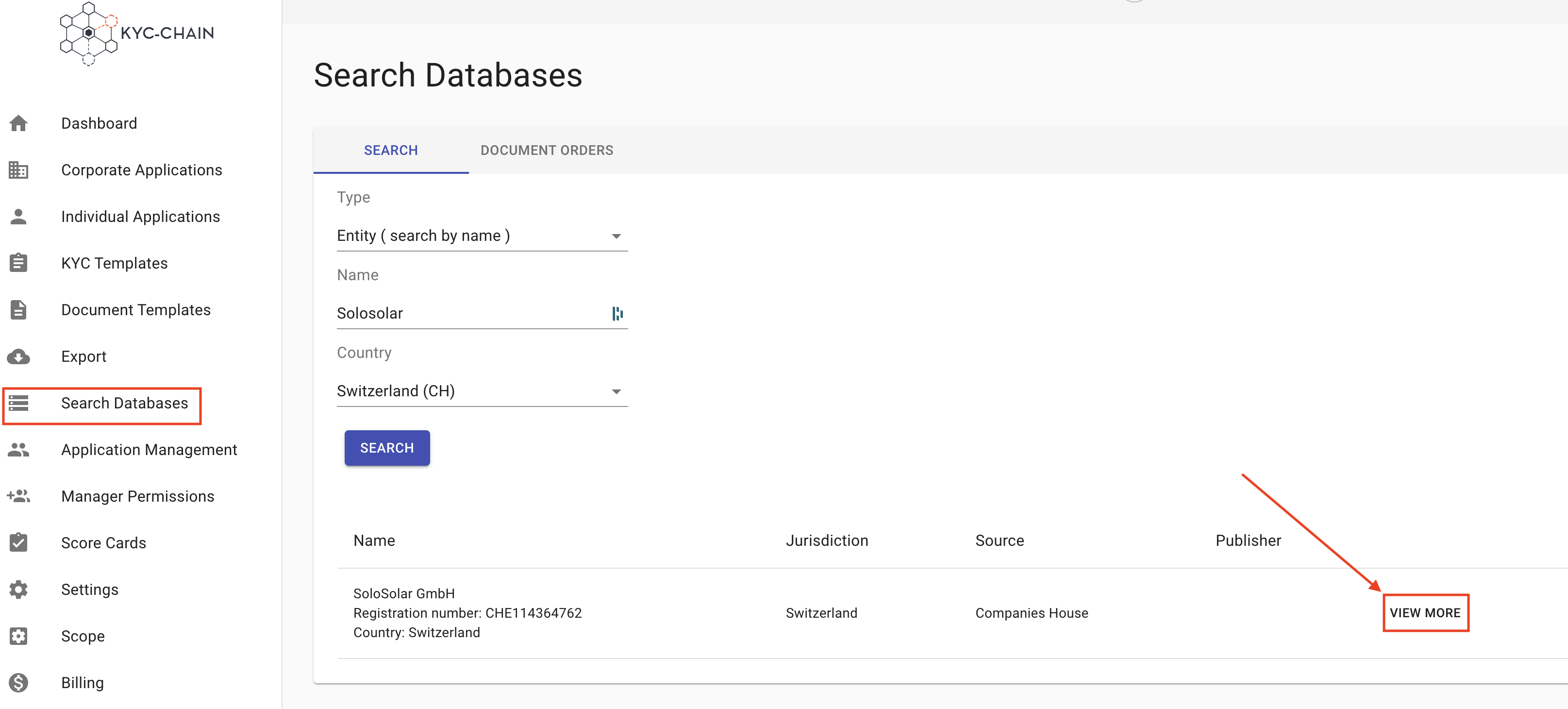 Search Databases UI