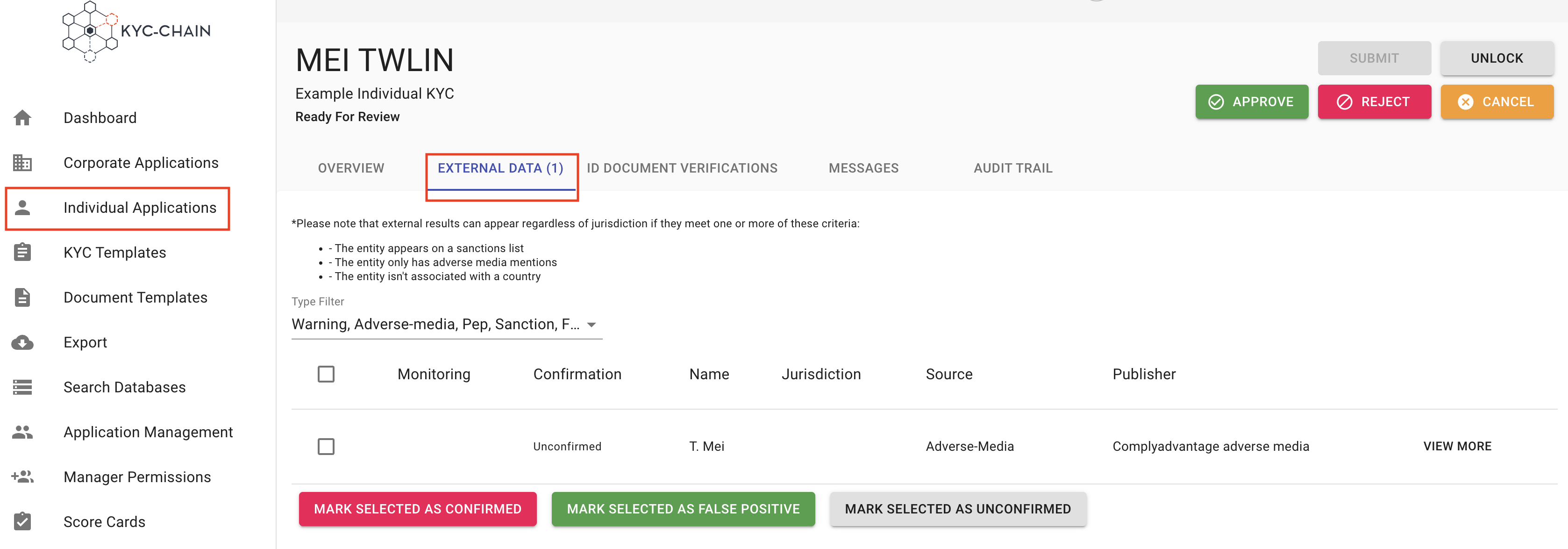 Check External Data Individual